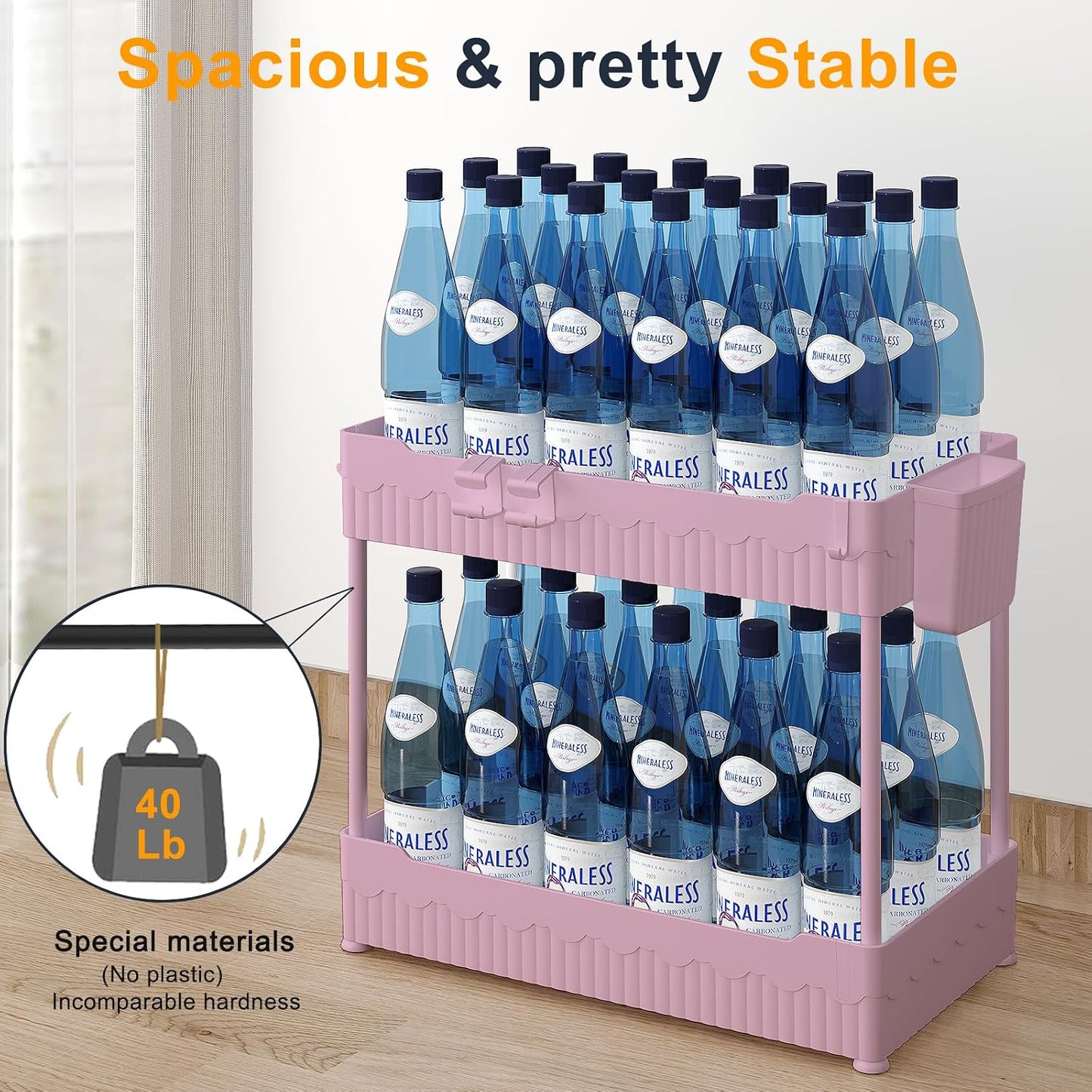 Sevenblue 2 Pack Under Sink Organizer, Under Bathroom Cabinet Organizer with Hooks Hanging Cup, Multi-Purpose Storage Shelf for Kitchen Bathroom, Black