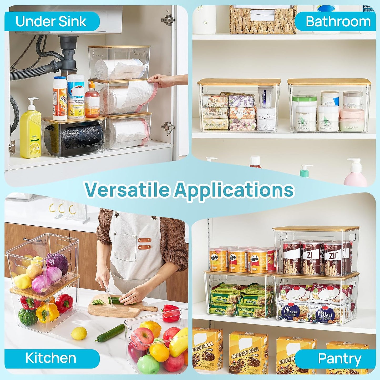 Vtopmart 2 Pack Trash Bag Holder, Stackable Garbage Bag Dispenser for 13/30/33 Gallon Bags, Clear Organizer Bins for Under Kitchen Sink, Laundry Room Organization and Storage