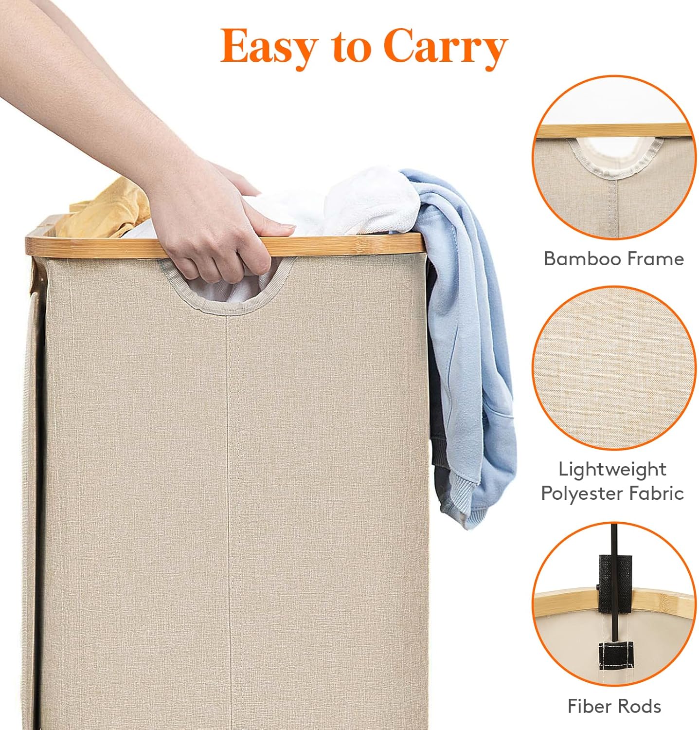 Lifewit 120L Laundry Basket with Lid, Clothes Hampers for Laundry with Bamboo Handles and 2 Removable Bag, Large Foldable Laundry Hamper for Bedroom, Bathroom, Dorm, Laundry Room, Beige