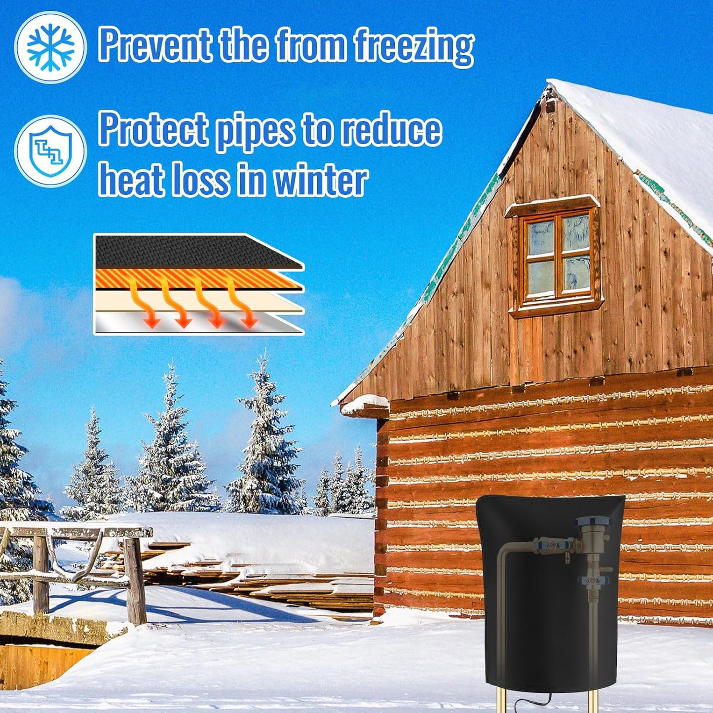 1 Pcs 25.2" L x14 W Electric Heated Outdoor Faucet Cover for Winter Freeze Protection Heating Hose Bib Covers for Winter, Water Pipe Heater for Garden Faucet Insulated Spigot Protector, Black