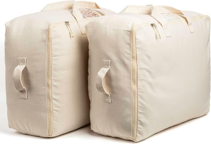 Soft Canvas Storage Bags with Zipper. Thick Breathable, 1pc King/Queen Comforter Organizer. Four Carrying Handles and Window. Large 25x19x9in Bag for Sheets Blankets Bedding Pillows, Clothes (Grey)
