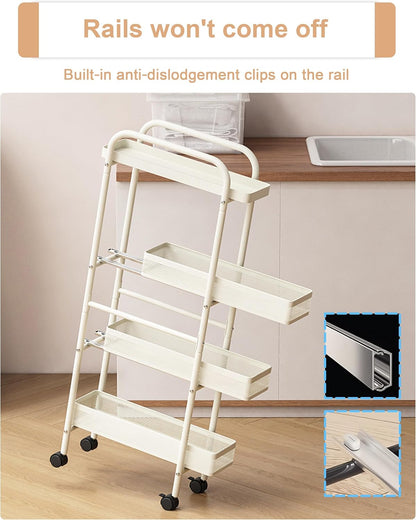UMDONX Slim Storage Cart 5 Tier with Pull Out Basket Bathroom Organizer Rolling cart, Rolling Utility Cart Slide Out Organizer for Kitchen, Bathroom, Laundry Black