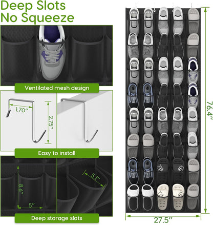Over the Door Shoe Organizer with 40 Large Breathable Mesh Pockets, Space Saving Shoe Holder, Hanging Shoe Rack for Entryway Bedroom Closet Storage (White, 40 Pockets)