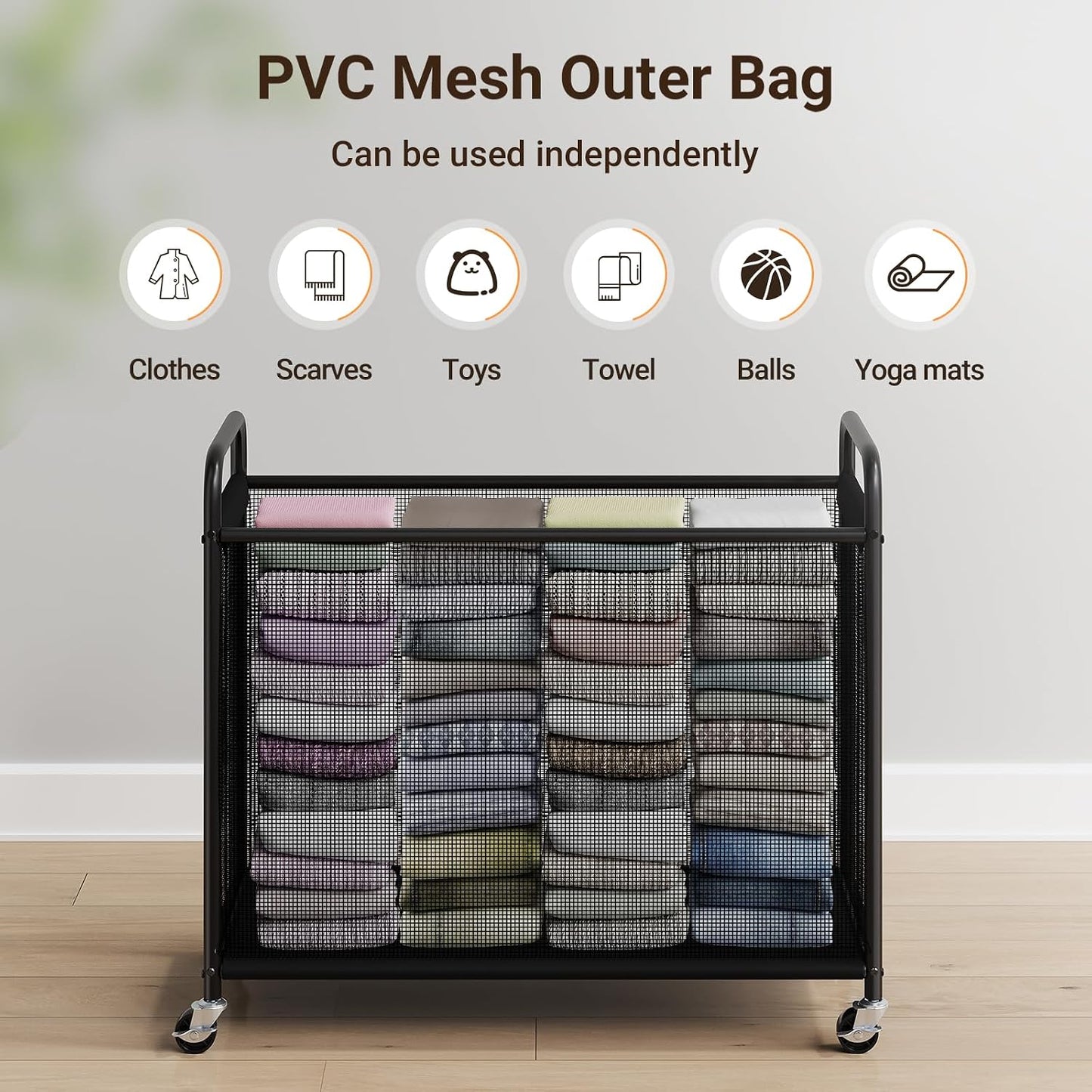 ELYKEN Laundry Hamper 3 Section, 120L Rolling Laundry Sorter with Removable Liner Bag, Laundry Basket with Wheels, Steel Frame with Metal Handle, Clothes Hamper Cart for Laundry Room & Bedroom