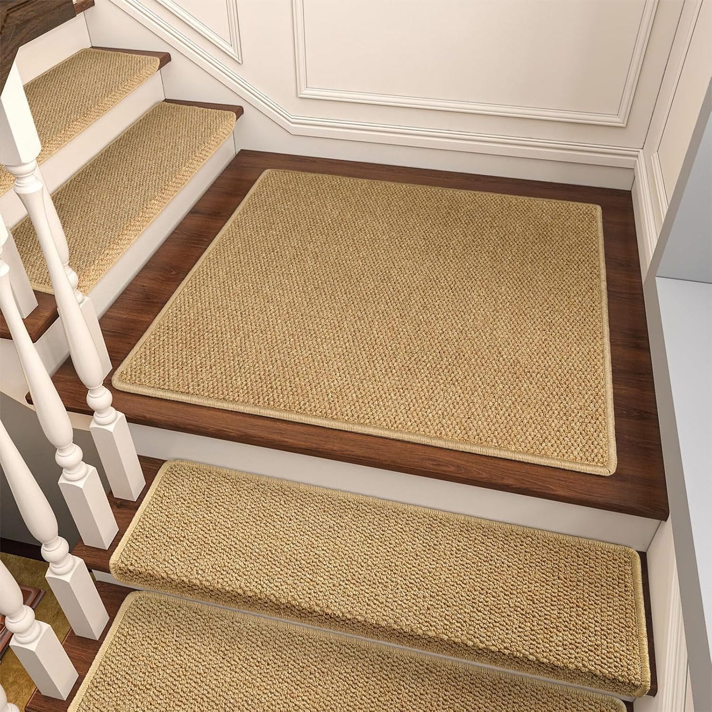 Brakki Bullnose Carpet Stair Treads, Non Slip Stair Treads for Wooden Steps Indoor, Stair Runner, Soft Stair Rugs, Edging Stair Protectors, Washable, 29.5"x9.5"x1.5" 14pcs, Beige