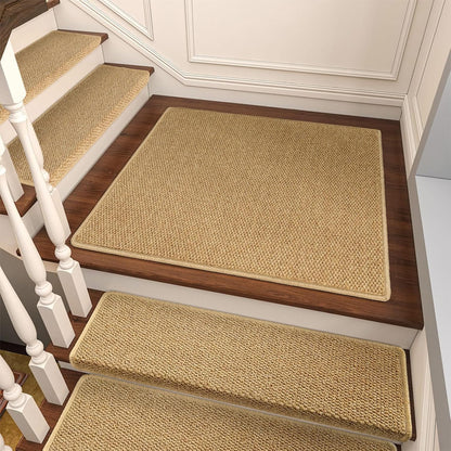 Brakki Bullnose Carpet Stair Treads, Non Slip Stair Treads for Wooden Steps Indoor, Stair Runner, Soft Stair Rugs, Edging Stair Protectors, Washable, 29.5"x9.5"x1.5" 14pcs, Beige