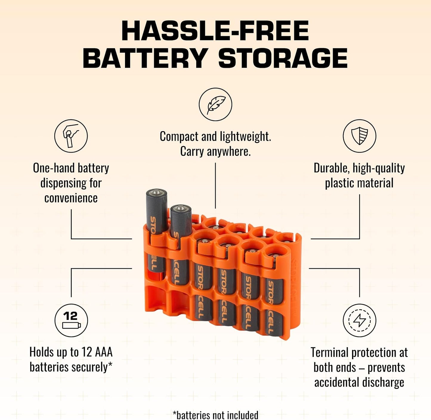 AAA Battery Storage Caddy by Storacell, Yellow, Holds 12 Batteries (Not included)