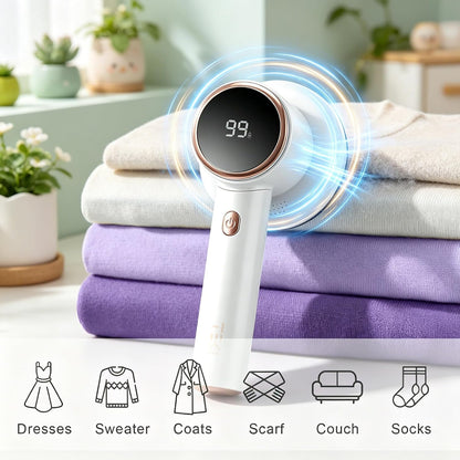 Fabric Shaver Lint Removers Rechargeable Sweater Shaver with Dual Head & LCD Display for Clothes Couch Pilling Furniture, 6-Leaf Blades Defuzzer, Pearl White, 1 Piece.