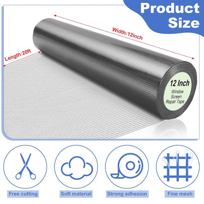 CroBlissful Extra Wide 5 inch x 20 ft Window Screen Tape Mesh Repair Strong Adhesive Waterproof Fiberglass Screen Repair Kit Patch for Window Door Tears Holes(Black)