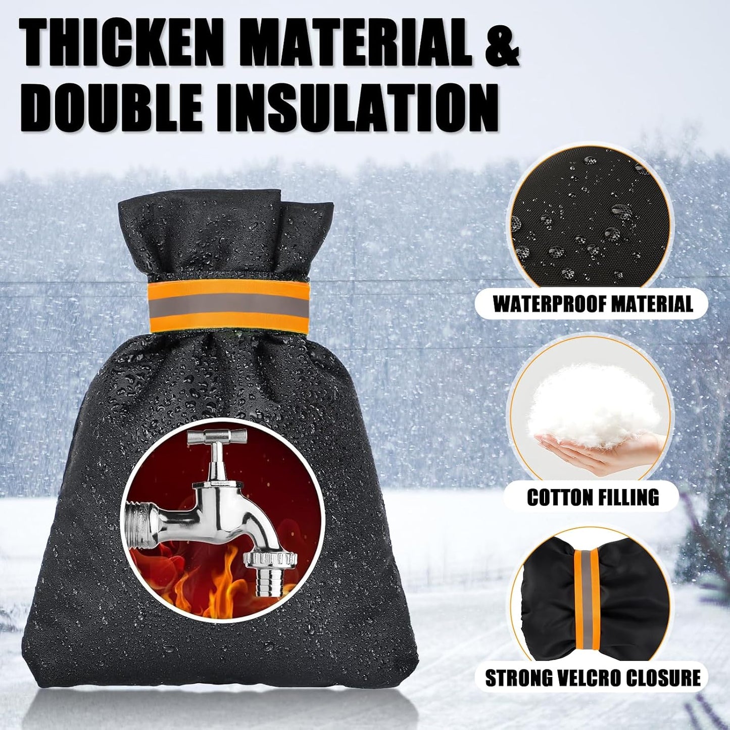 2 Pack Outdoor Faucet Covers for Winter, 6.7" W x 8.3" H Outdoor Water Faucet Cover Socks for Winter Freeze Protection Pipe Reusable Waterproof Insulated Spigot Covers with Reflective Strips, Black