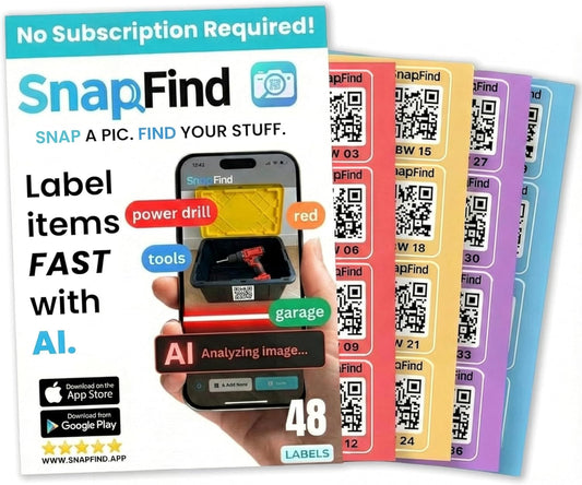Smart QR Code Labels – AI Auto-Labeling, No Typing! Storage Bins & Moving Containers – iOS and Android App – 48 Color-Coded Stickers (2.5" x 2.5")