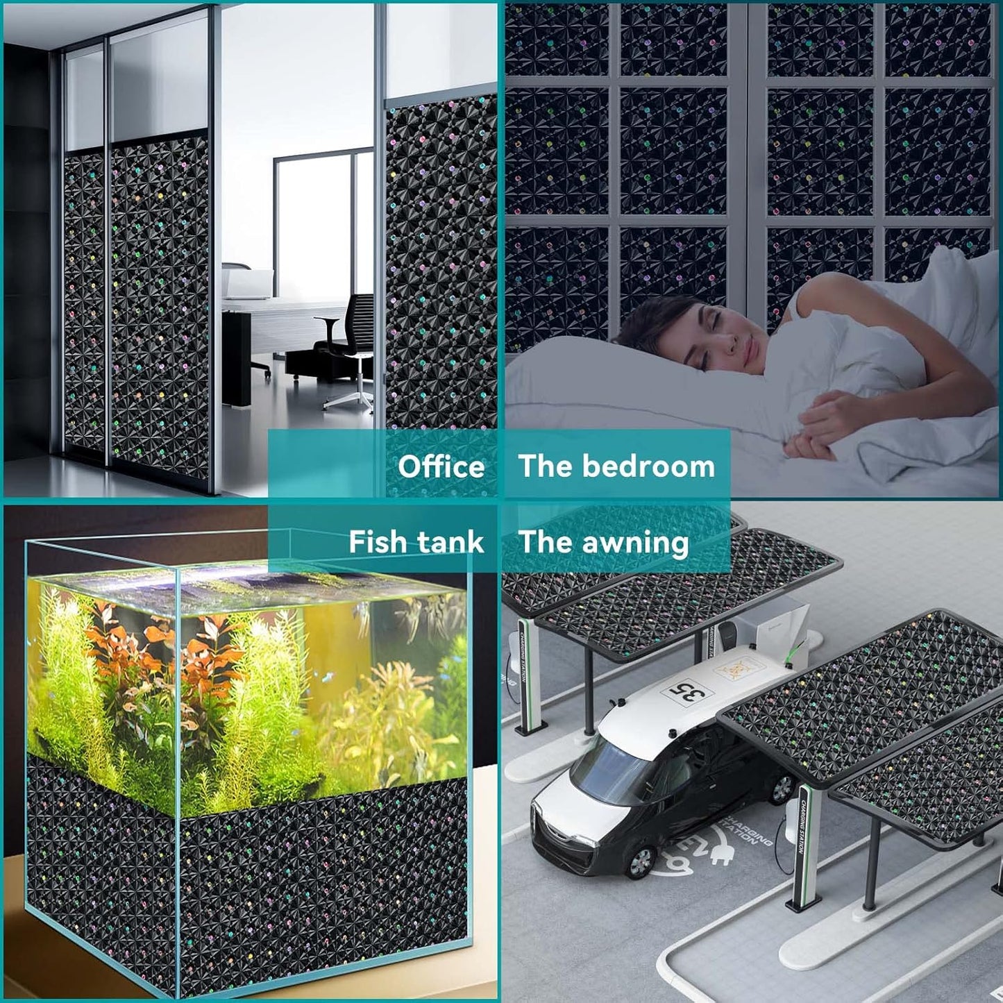 Windimiley 3D Diamond Frosted Window Privacy Film, Static Cling No-Glue Removable Vinyl, UV Blocking Heat Control for Bathroom Bedroom Door, 17.5 x 78.7 inch