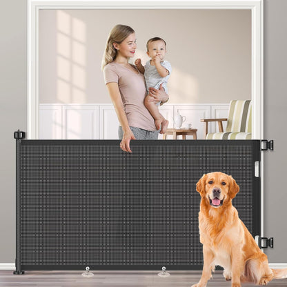 71 inch Retractable Baby Gates, EZIGO Extra Wide Baby Gate for Large Opening Extra Long Mesh Gate for Kids or Pet Dog Gate Child Safety Gate for Stairs Hallways Doorway Indoor Outdoor, Gray