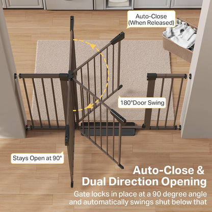 Cumbor 29.7-48" Baby Gate for Stairs, Mom's Choice Awards Winner-Dog Gate for Doorways, Auto Close Safety Pet Gate for Dogs Indoor, Easy Install Pressure Mounted Child Gate with Walk Thru Door, Brown