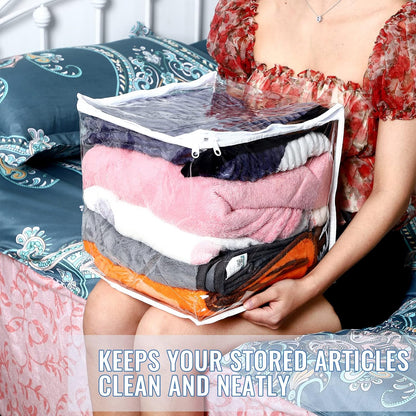 6 Packs Clear Zippered Storage Bags 24 x 20 x 11 Inch Sweater Moth Bags Vinyl Plastic Storage for Blankets Clothes Bed Sheet Organizer with Zipper for Closet Linen Sweater Clothes Comforters Pillow