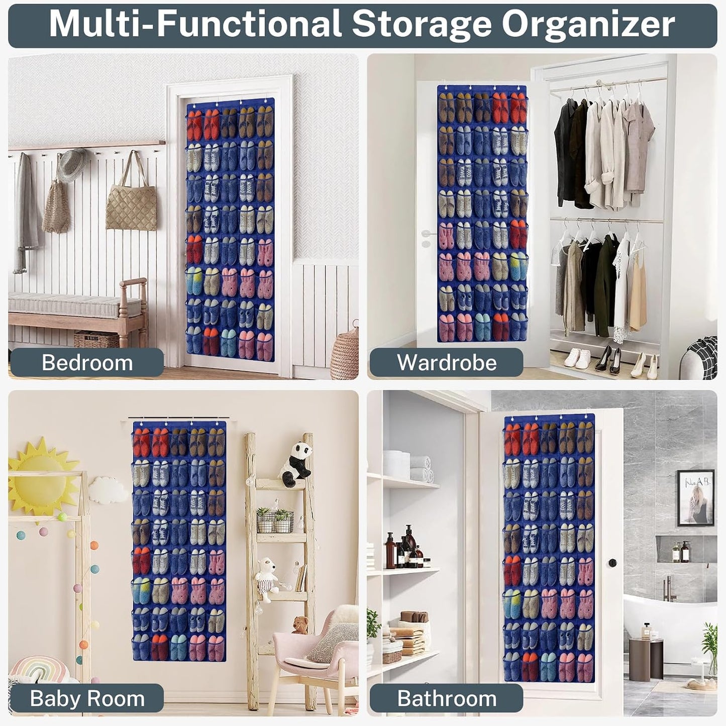 40 Large Mesh Pocket Over the Door Shoe Organizer,Hanging Shoe Rack for Door,Hualleko Shoes Organizer Hanger with Large Capacity, Shoes Storage Holder Sturdy Non-woven Fabric - Stores 20 Pairs (White)