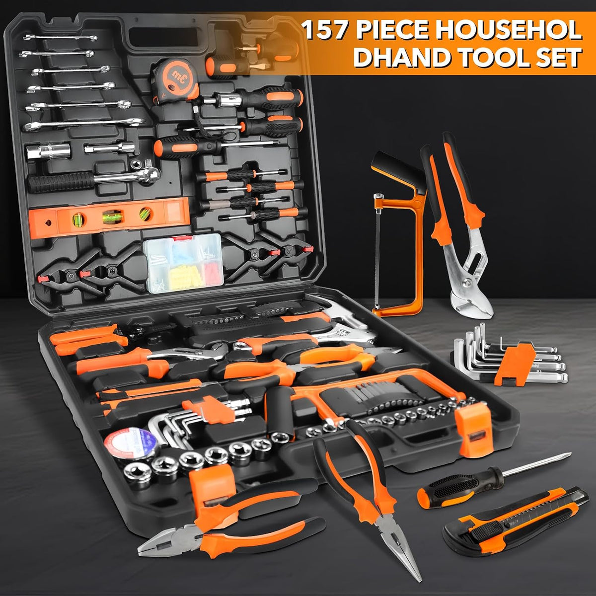 Home Tool Kit 157PCS Basic Household Auto Repair Tool Set Car Toolbox General Hand Tool Kit for Home Men Women DIY with Plastic Toolbox Storage Case Pliers Wrench Combination