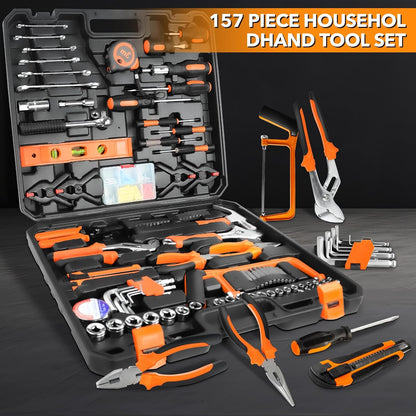 Home Tool Kit 157PCS Basic Household Auto Repair Tool Set Car Toolbox General Hand Tool Kit for Home Men Women DIY with Plastic Toolbox Storage Case Pliers Wrench Combination