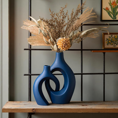 Levvohd Hollow Ceramic Vase Set of 2, Modern Nordic Minimalist Book Style Boho Aesthetic Vases for Home Decor Living Room Shelf Entryway Coffee Centerpiece Table Decorative (Cream White)