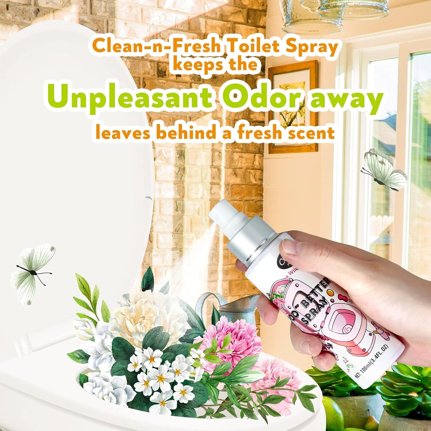 Clean-n-Fresh Toilet Spray, 6.8 Fl.oz Poo Spray | Up to 400+ Uses, 100% Natural Plant Essential Oil Citrus Scent, Bathroom Deodorizer