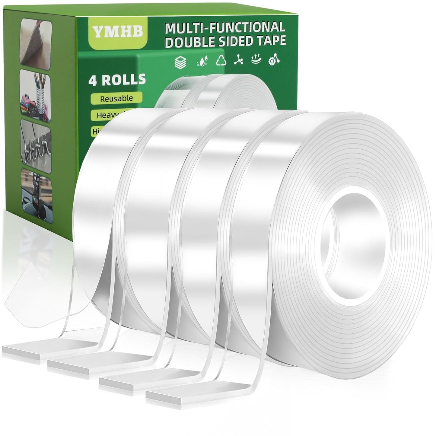 YMHB Double Sided Tape Heavy Duty, Nano Tape Double Sided Mounting Tape(2 Rolls, Total 19.6FT), Removable Transparent Adhesive Tape, Clear Two Sided Poster Wall Tape Strips for Home Office
