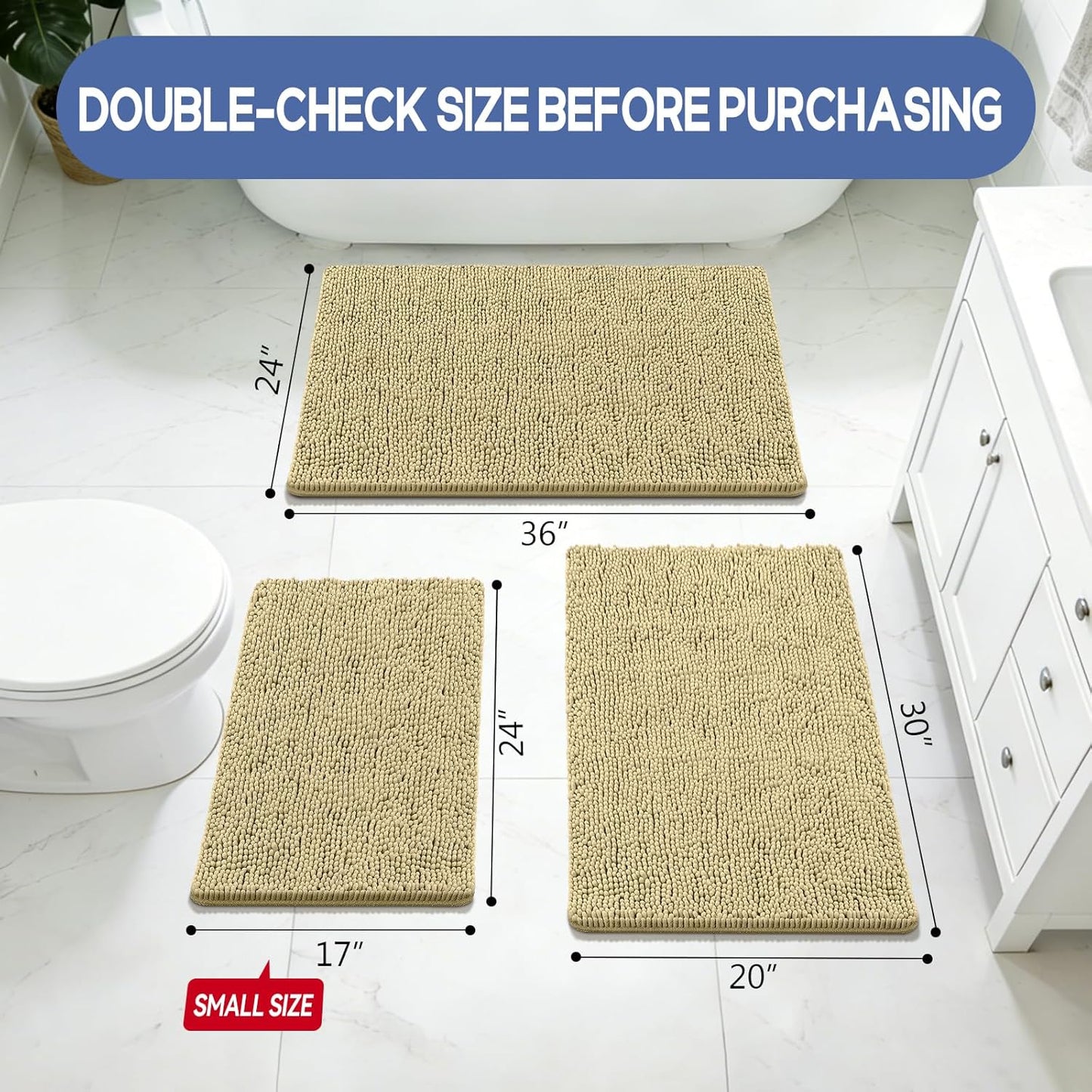 Bcoimo Bathroom Rugs 24x17, Bath Mats for Bathroom Non Slip with Rubber Backing,High Absorbent Microfiber Bath Rugs Quick Drying, Machine Washable, Durable Decor