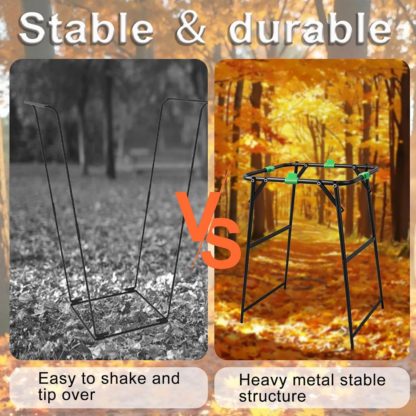 Foldable Trash Bag Holder Stand,Outdoor Leaf Bag Holder Fits 30-55 Gallon Gabage Bags,Portable Yard Waste Bag Holder for Lawn Cleanup,Paties,Gardening,Camping