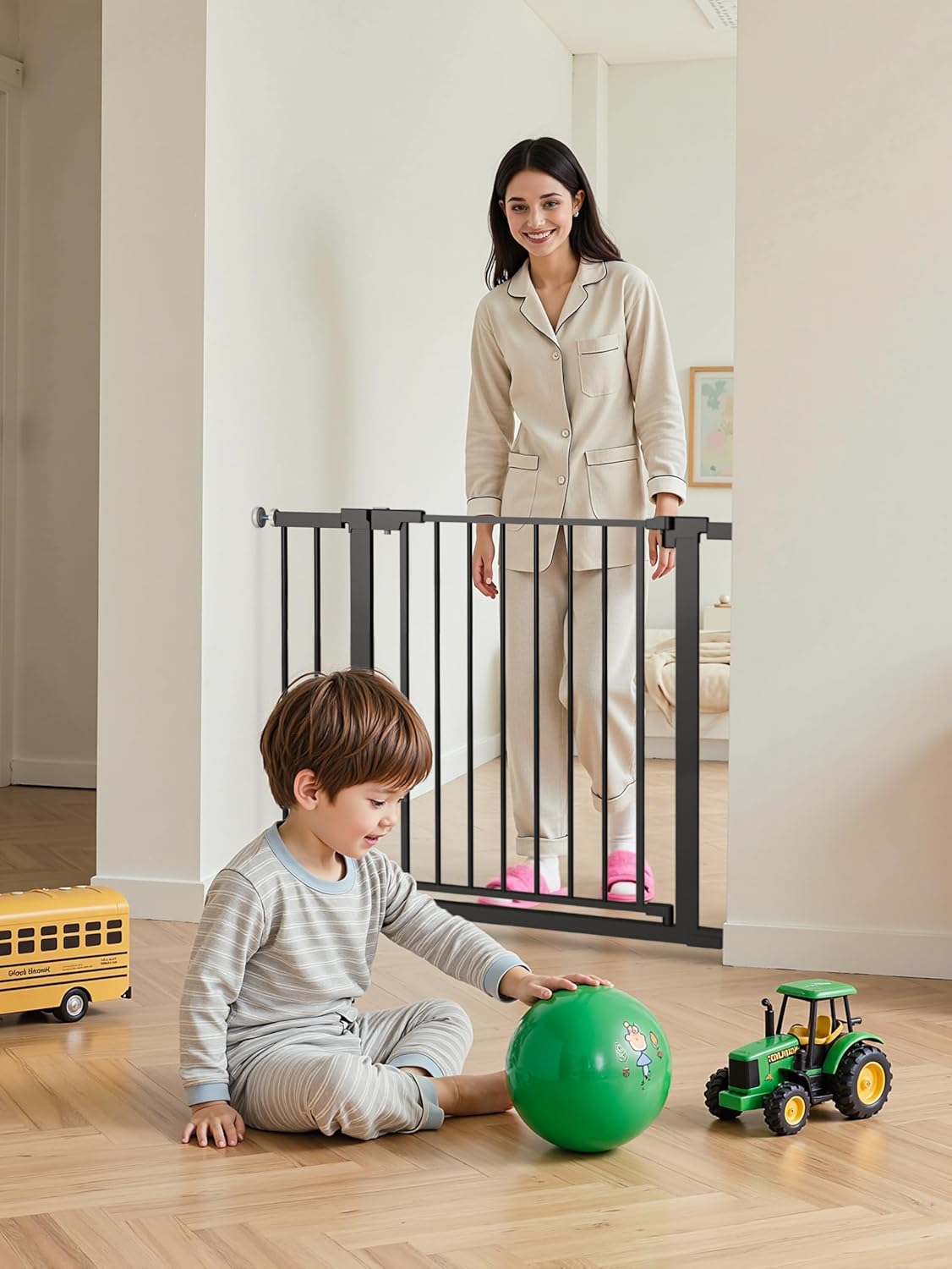 29.5-40.5" Baby Gate for Stairs, Dog Gate for Doorways, Walk Thru Auto Close Metal Baby Safety Gate for The House, Stairs and Doorways, Child Gate Pressure Mounted, Pet Gate for Dog Indoor - Black