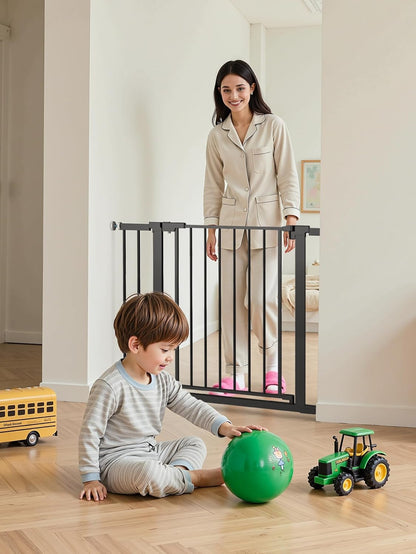 29.5-40.5" Baby Gate for Stairs, Dog Gate for Doorways, Walk Thru Auto Close Metal Baby Safety Gate for The House, Stairs and Doorways, Child Gate Pressure Mounted, Pet Gate for Dog Indoor - Black