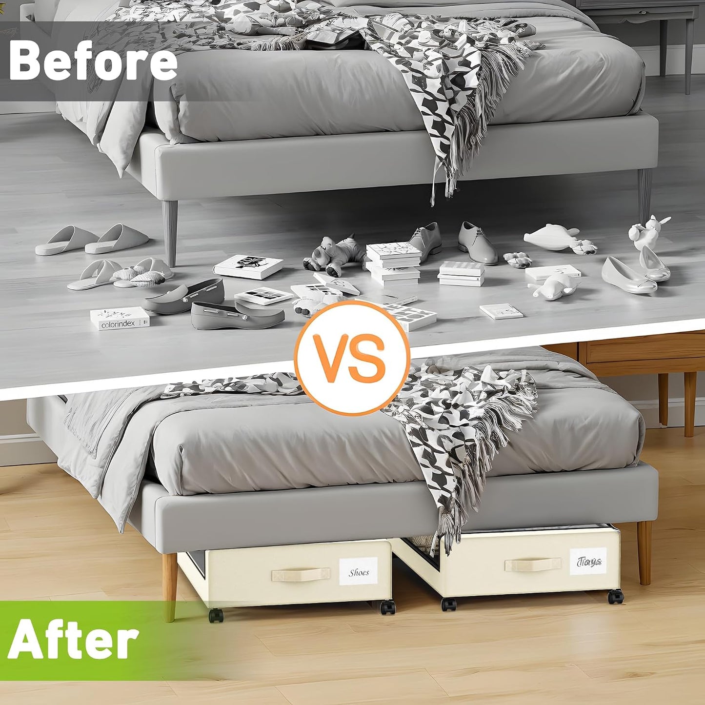 YAASHEEN Under Bed Storage with Wheels, 2-Pack Under the Bed Storage Containers with Clear Lids & Label, Underbed Storage Bins, XXL 60L Rolling Metal Drawer for Clothes, Shoes, Toys, Books - Gray