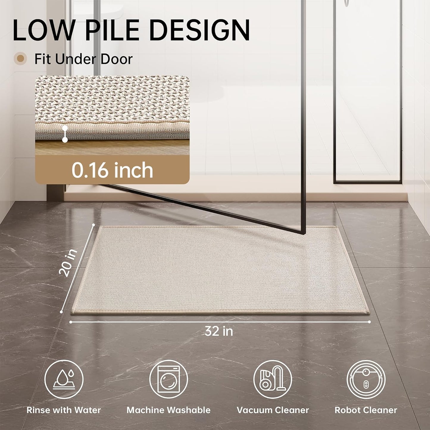 Mecko Bath Mat Rug, Rubber Non-Slip Quick Dry Absorbent Thin Bathroom Rugs Fit Under Door Bathroom Floor Mats-Shower Rug for in Front of Bathtub, Sink, Shower Room(Light Grey,16"x24")