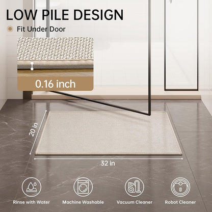 Mecko Bath Mat Rug, Rubber Non-Slip Quick Dry Absorbent Thin Bathroom Rugs Fit Under Door Bathroom Floor Mats-Shower Rug for in Front of Bathtub, Sink, Shower Room(Light Grey,16"x24")