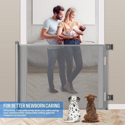 Retractable Baby Gate for Stairs & Doorways, 33" Tall Extends to 71" Wide | Extra Wide Safety Kid Pet Gate, Mesh Dog Gate for Indoor,Outdoor, Hallways One-Handed Operation, Easy Install(33”x71”-Black)