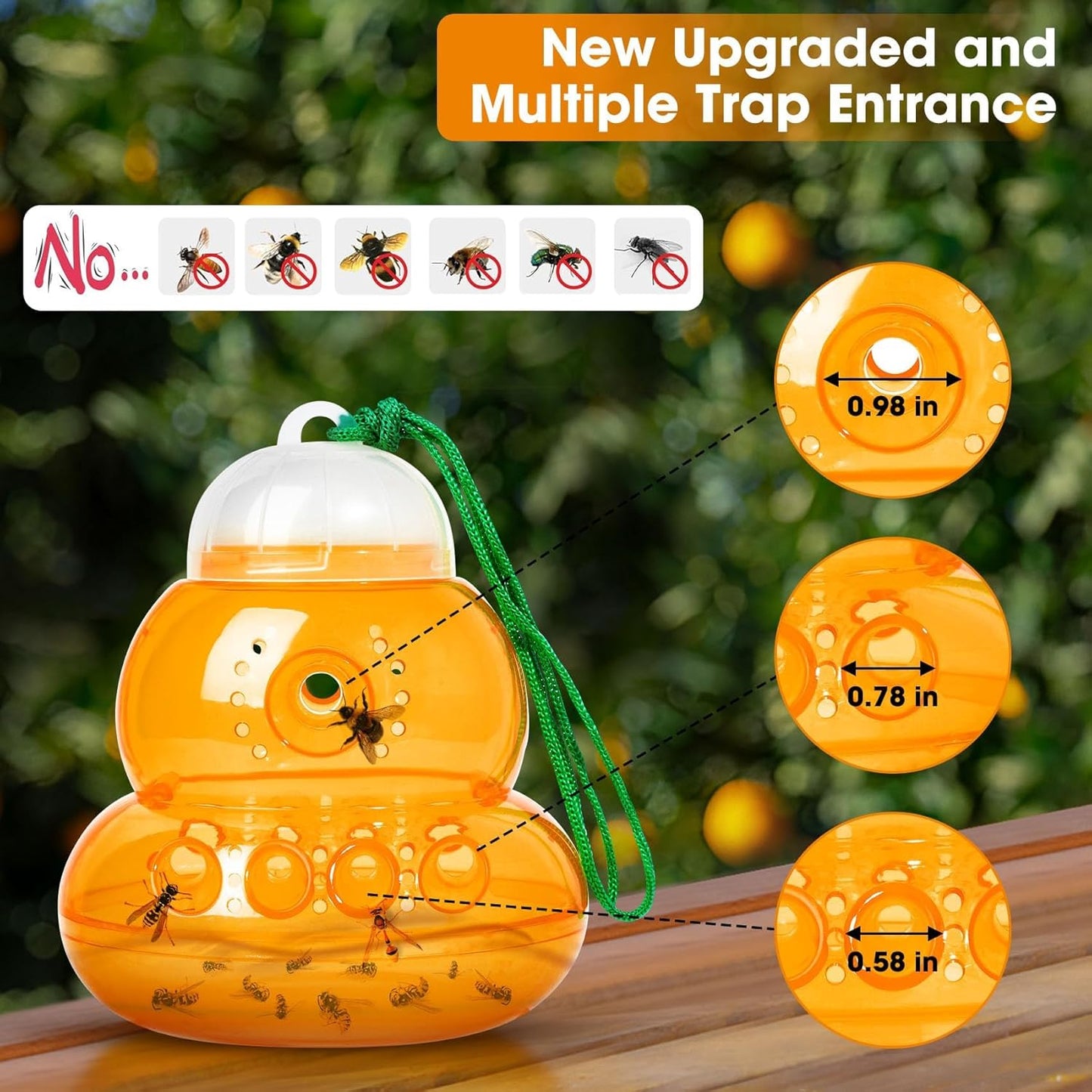 2 Pack Reusable Wasp Traps Outdoor Hanging | Yellow Jacket Trap Carpenter Bee Traps for Outside Hornet Trap Wasp Catcher for Outdoors, Wasps Killer Garden, Farm
