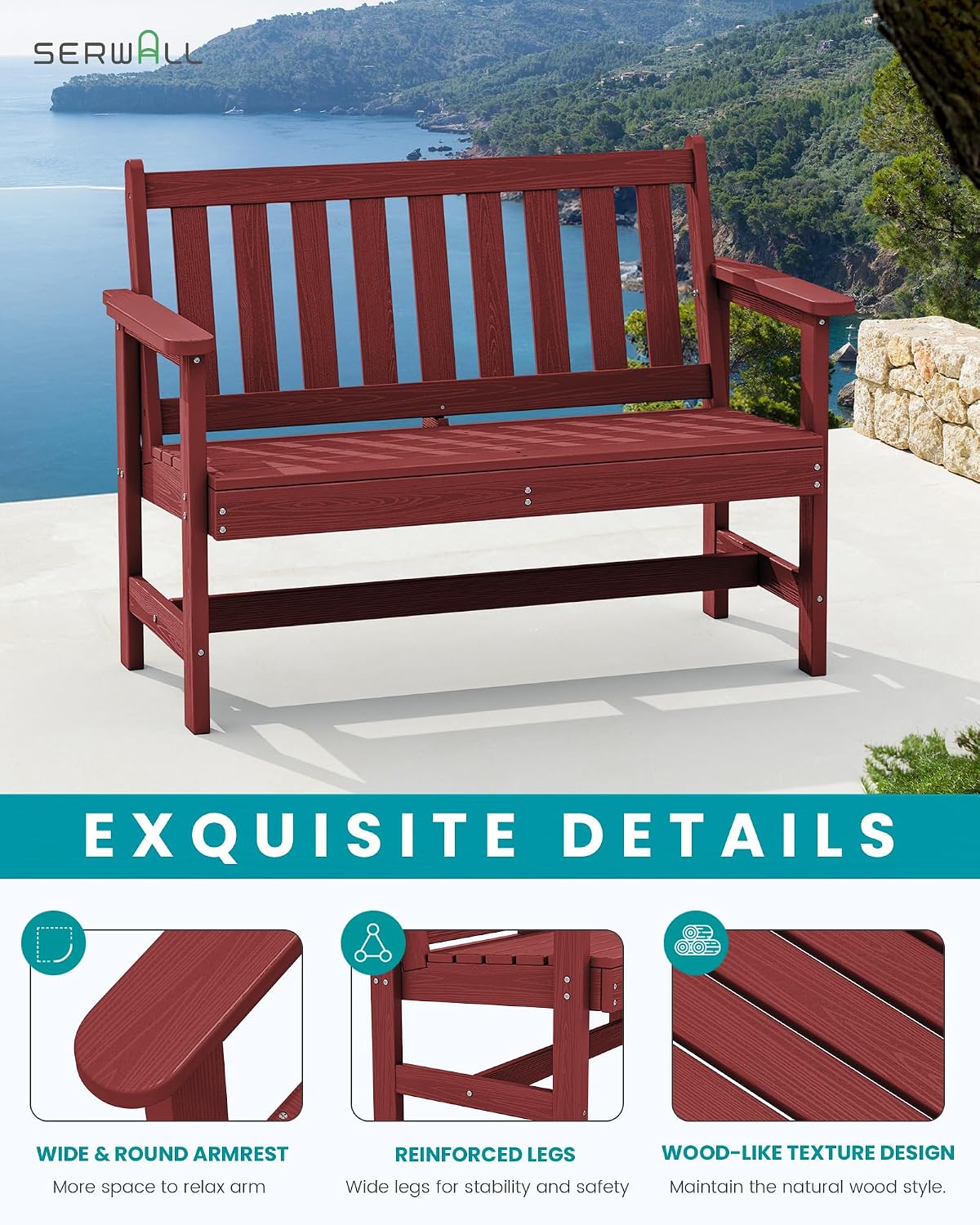 SERWALL HDPE Outdoor Storage Bench, Deck Box with Waterproof Storage Bags | All-Weather Benches | 57 Gallon Dual-Use Seat | Organizer Deck Boxes for Patio, Garden Tools & Pool | Dark Black