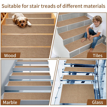 Carpet Stairs Runner for Wood Stairs, 30"x 30",Reusable Washable Self-Stick Stair Treads, for Indoor Steps, Non Slip for Kids Elders and Pets Stair Mats Residue Free, Beige 1-Pack