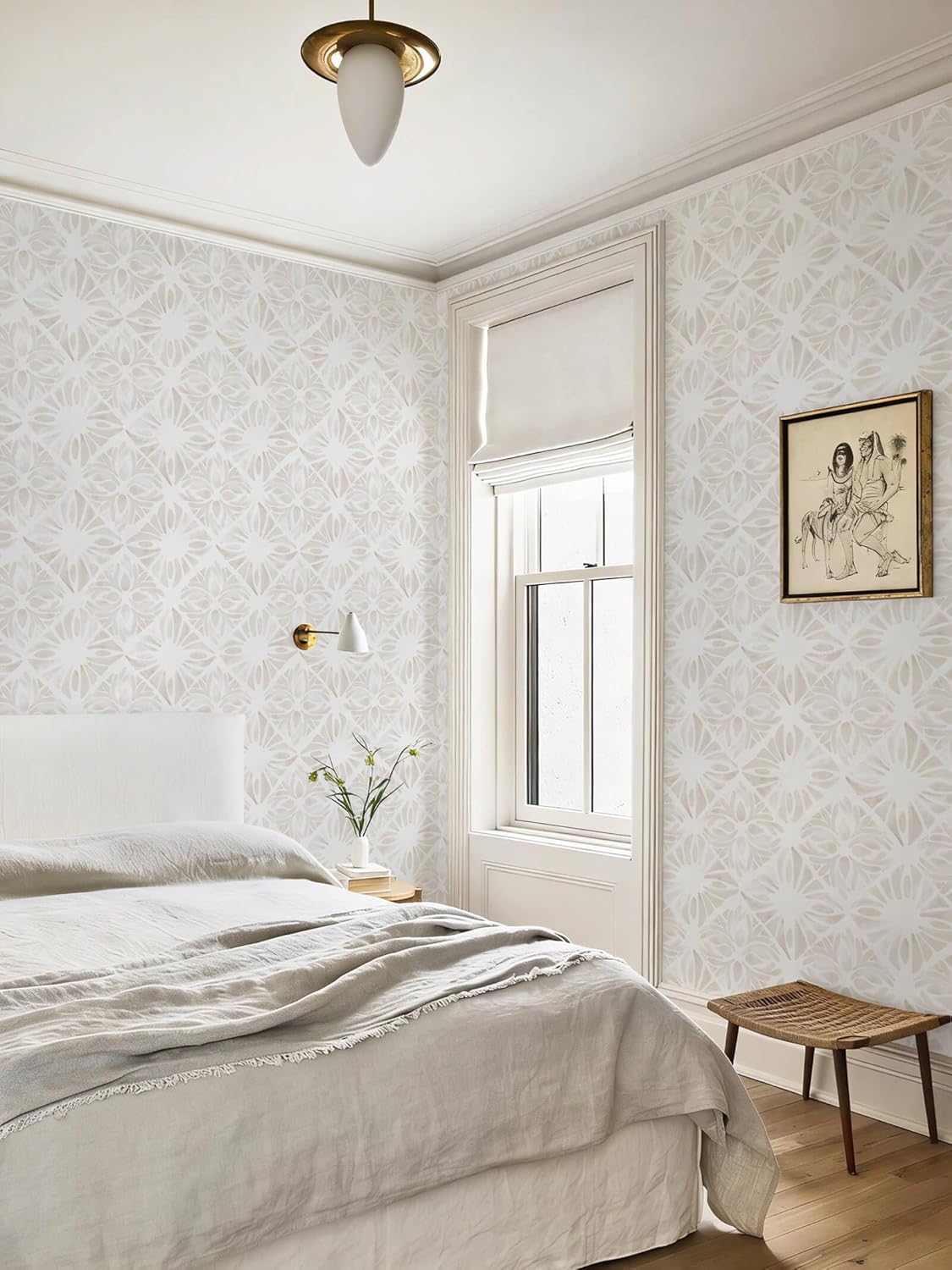 Boho Wallpaper Neutral Peel and Stick Wallpaper 78.7"x17.3" Geometric Wall Paper Beige and White Contact Paper Textured Removable Vinyl Waterproof for Bedroom Farmhouse Kitchen Bathroom
