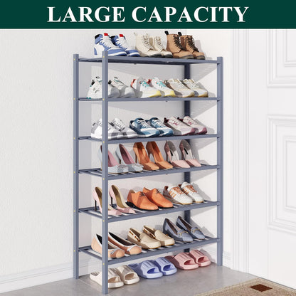 Smiry Bamboo Shoe Rack for Closet, 3 Tier Wooden Shoe Organizer, Stackable Wood Shoe Storage Shelf for Entryway, 14 Vertical Slats, One-piece Heavy-Duty Legs, 26.77"x11.02"x18.31", Natural