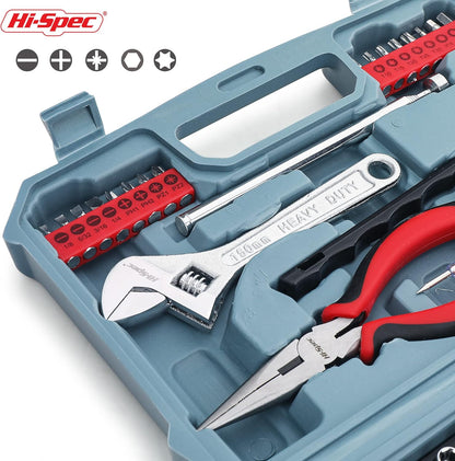 Hi-Spec 73pc Home and Garage Tool Kit Set. Essential Household and Auto Repair Tools. Includes Pliers, Sockets, Wrenches and a Hex Key Set in a Toolbox Carry Case