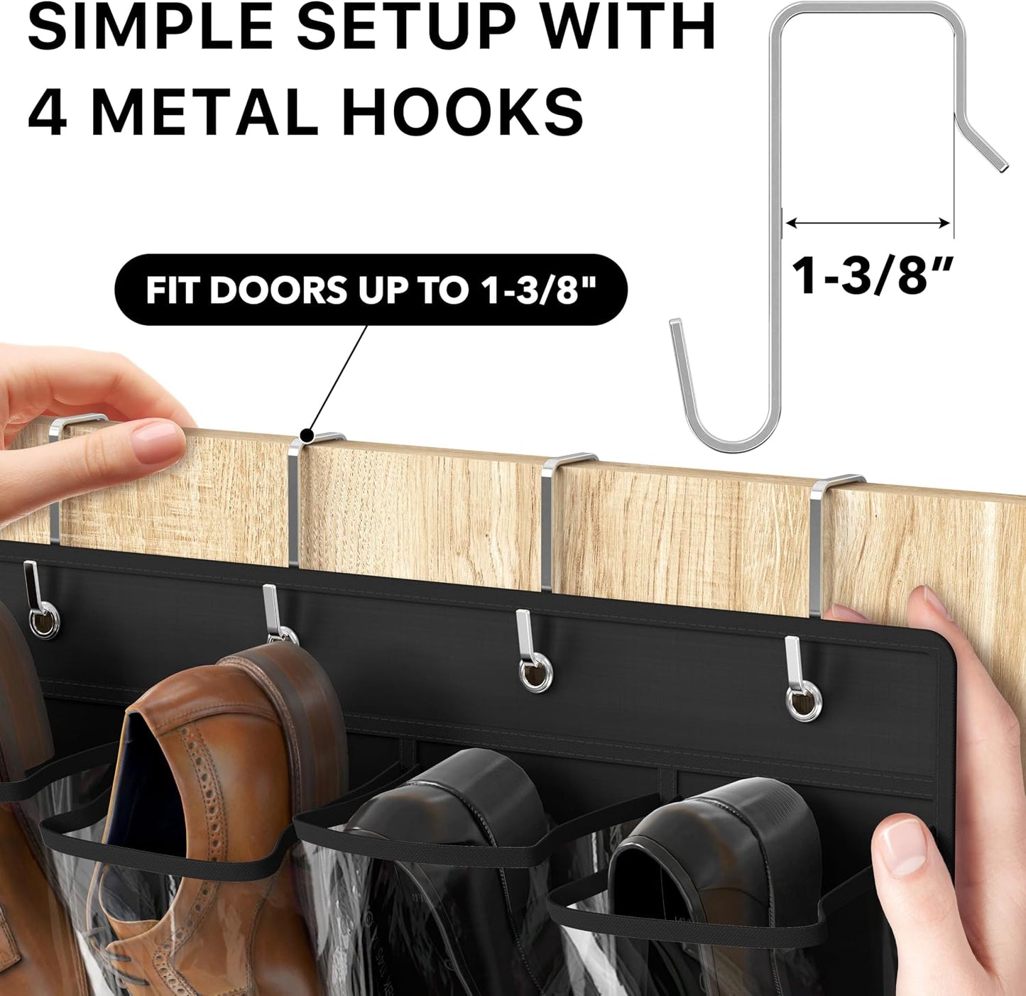 Simple Houseware 24 Pockets - Crystal Clear Over The Door Hanging Shoe Organizer, Gray (64'' x 19'')