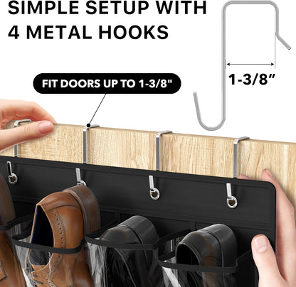 Simple Houseware 24 Pockets - Crystal Clear Over The Door Hanging Shoe Organizer, Gray (64'' x 19'')