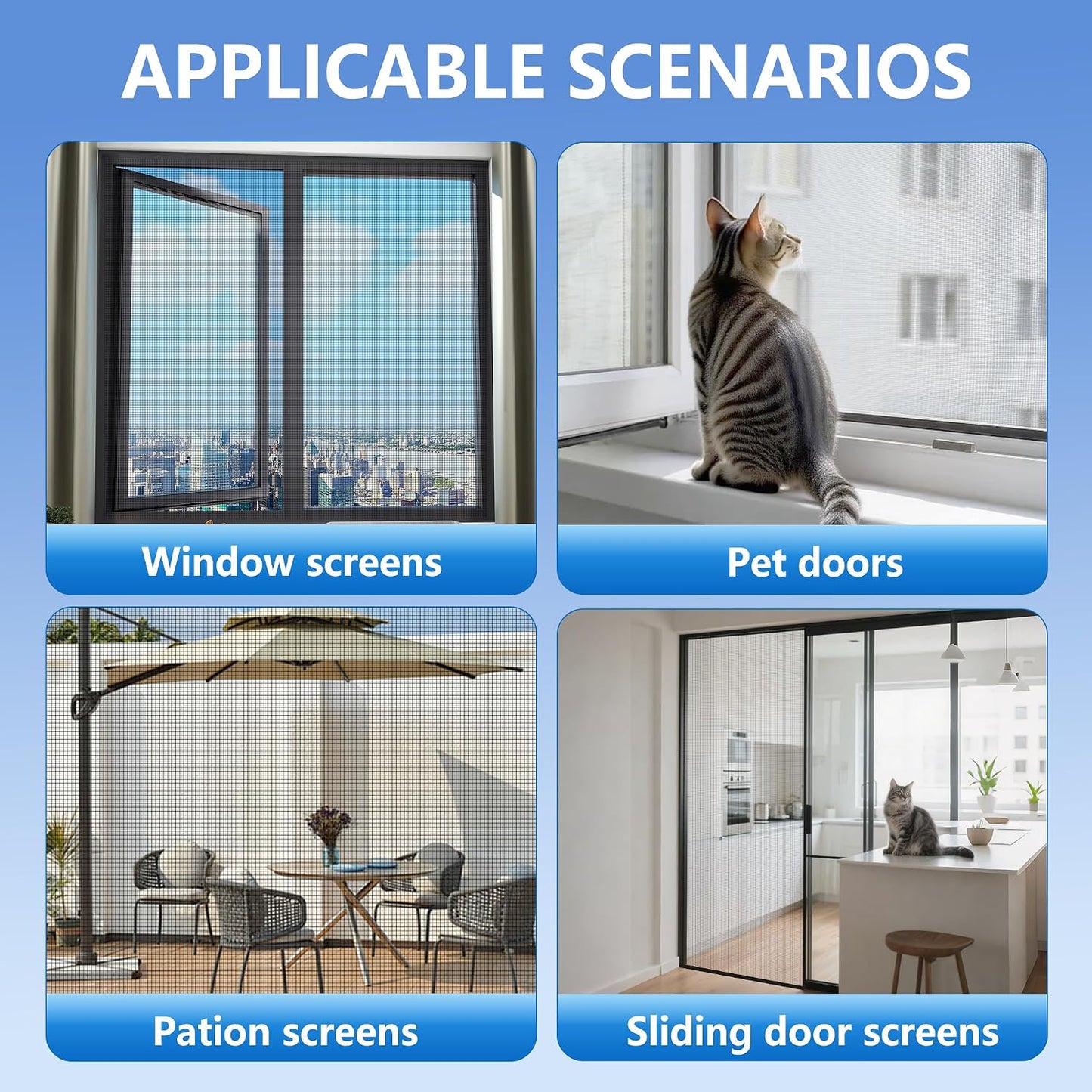 Pet Proof Window Screen Replacement Kit,39" W x 118" L Durable Window Screen Mesh for Patio Porch Door Windows with Rolling Tool and Screen Retainer Spline