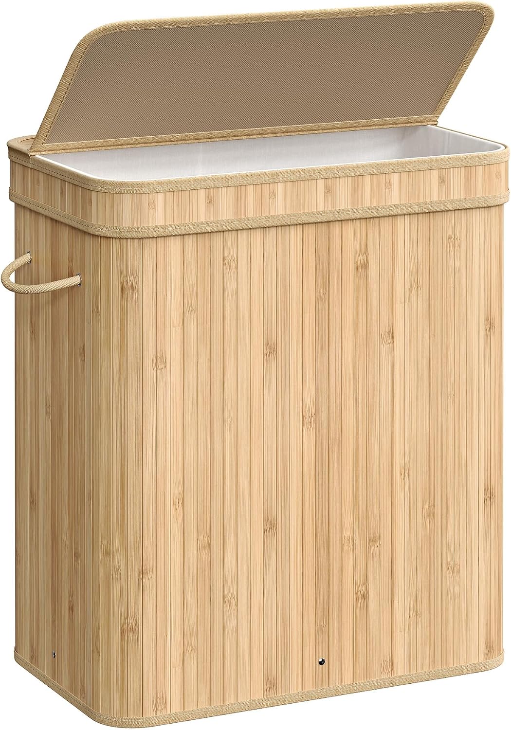 SONGMICS Laundry Hamper with Lid, Bamboo Launry Basket with Handles, Foldable Storage Basket for Laundry Room, Bedroom, 100L, Brown ULCB063K02