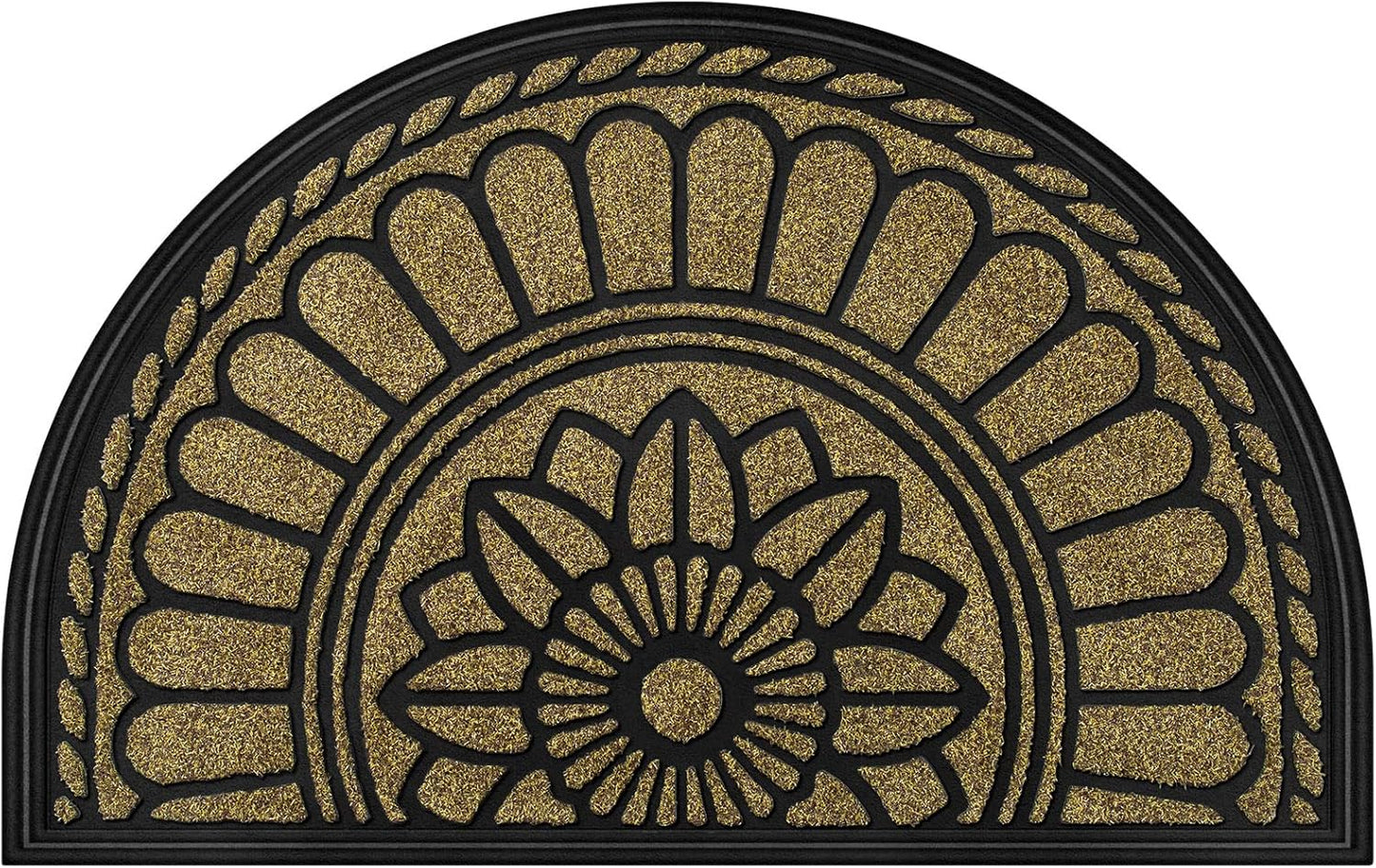 Mibao Front Door Mat Indoor Outdoor Entrance, Semicircular Entrance Mat, Half Round Waterproo Non-Slip Durable Rubber Door Mats, Low Profile Heavy Duty Doormat for Garage, Patio, 30" x 18", Yellow