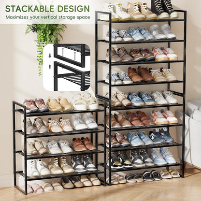 5-Tier Wide Shoe Rack, Metal Shoe Organizer for Closet, Stackable Freestanding Shoe Storage Shelf with Sturdy Wire Grid, Large Capacity Durable Shoe Rack for Entryway Bedroom, Black