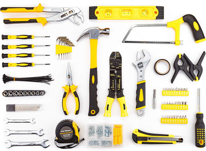 CARTMAN 136-Piece Household Tool Set, Home Repair Kit With Storage Case Box | Complete tool assortment for home repairs, office fixes, dorm needs, furniture setup, crafting, and everyday household fixes.