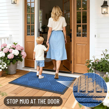 OLANLY Front Door Mat Outside Entrance 29.5x17, Absorbent, Heavy Duty Sturdy Natural Rubber Doormat Indoor Outdoor, Stain and Fade Resistant, Non-Slip Low Profile Floor Mat for Entryway, Grey Diamond