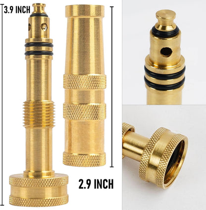 Hourleey Adjustable Twist Hose Nozzle, 4" Heavy-Duty Brass Hose Nozzle with 10 Garden Hose Rubber Washers, 2 Pack