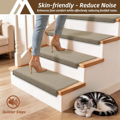 COSY HOMEER Bullnose Carpet Stair Treads, Peel and Stick Non-Slip Stair Treads for Wooden Steps, 11" x 30" Indoor Stair-Runner Rugs (4Pc, Gray)