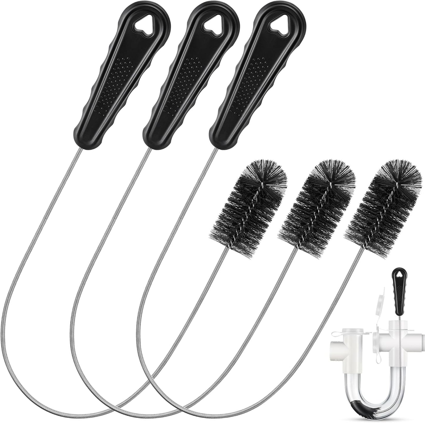 3 Pcs Condensate Trap Flexible Drain Brush, 48 Inch AC Drain Line Cleaning Brush for AC & HAVC Condensate P Trap, Black